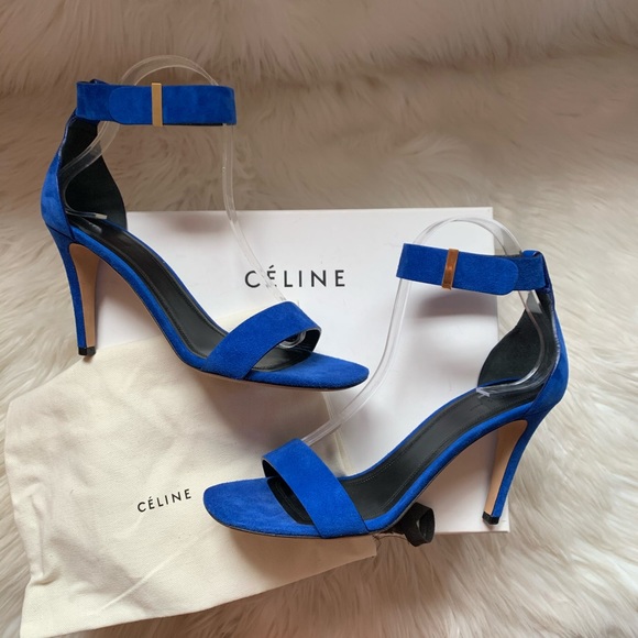 Celine Shoes - New! CELINE Blue Suede Ankle Wrap Sandals Heels